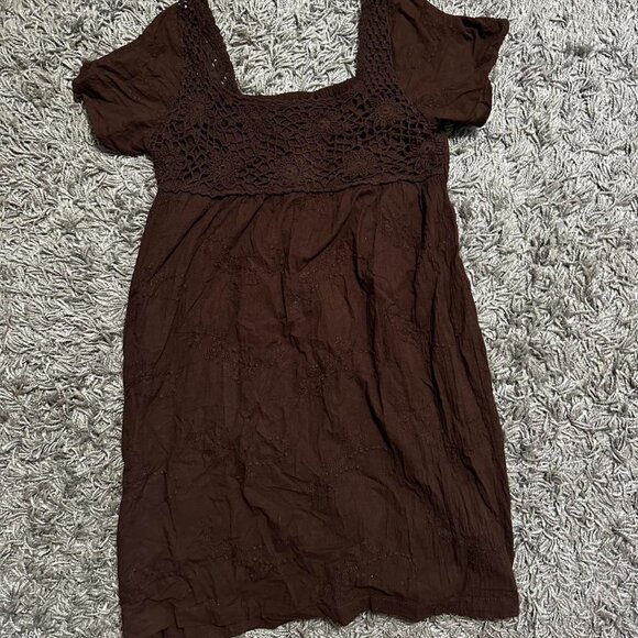 Vintage 2000s Fairy Boho Cotton Brown Angie Brand Dress Size L - Picture 1 of 7